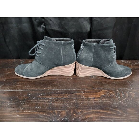 Toms Hyde Black Suede Lace-Up Wedge Ankle Booties Sz 9.5 - Picture 2 of 8